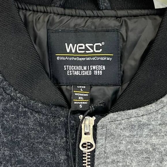 New WESC Bomber Jacket Warm Grey Flannel Unisex Men L / Women XL MSRP  $225 - Picture 4 of 10